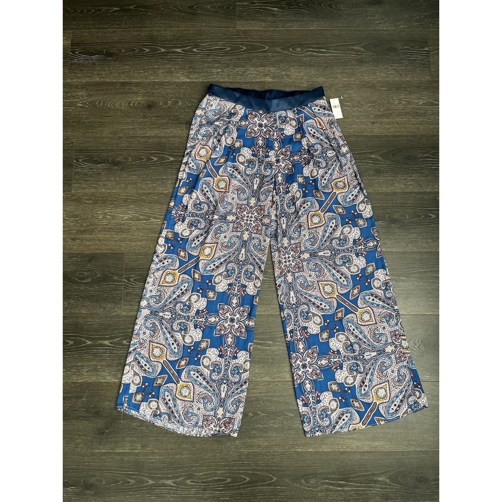 Anthropologie Elevenses NWT Wide Leg Elevenses Blue Satin S Boho Resort Travel‎